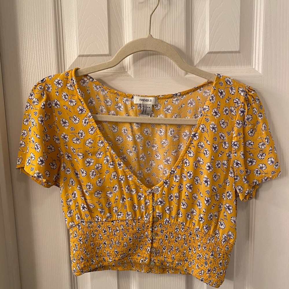 Forever 21 Floral Button Down Crop Top